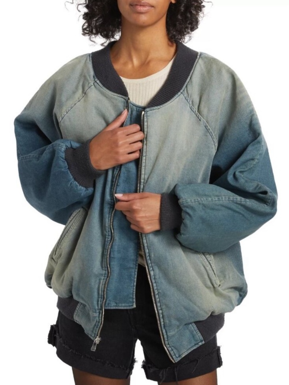 EB Denim Lombardi bomber jacket denim Washed Blue Olio oversized Revolve S - Picture 3 of 10